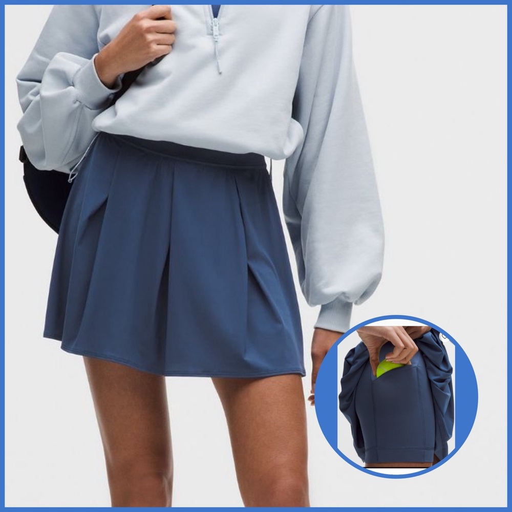 Lululemon Angled-Pleat High-Rise Tennis Skirt size Medium blue twill